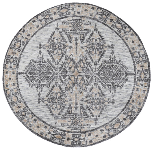 Alayah Ornamental Charcoal & Beige Round Rug