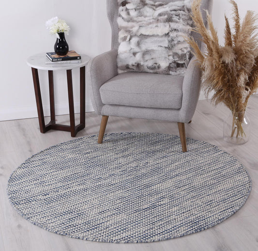 Scandi Blue Reversible Wool Round Rug