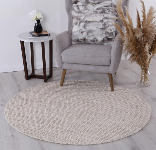 Scandi Beige Reversible Wool Round Rug