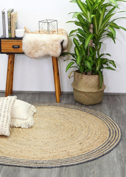 Capri Grey Natural Round Boarder Rug