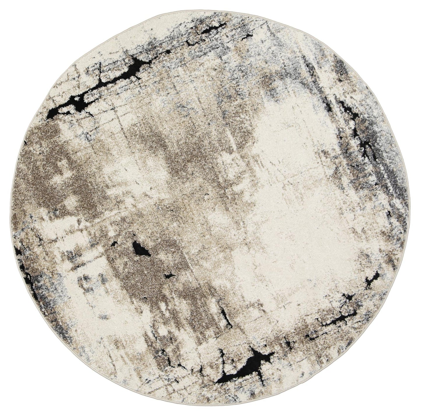 Manchester Sandstone Grey and Beige Plush Round Rug