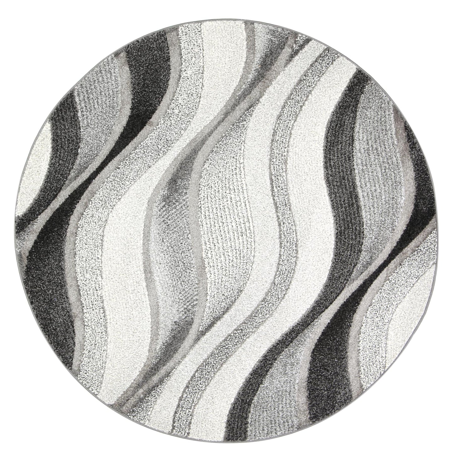 Vision Waves Grey Plush Round Rug