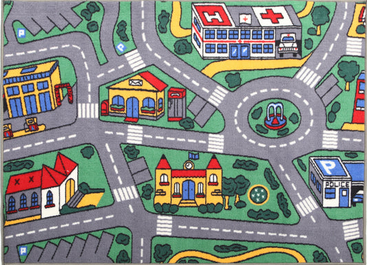 Non Slip Green Kids City Traffic Road Area Rug Baby Play Mat