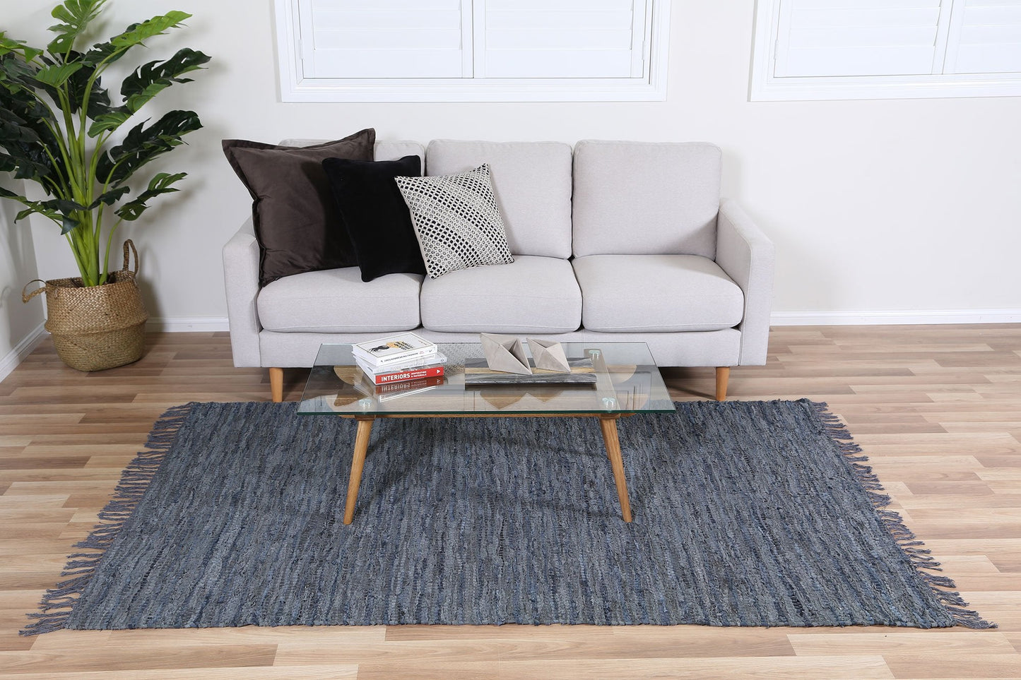 Metro Grey Modern Leather Rug