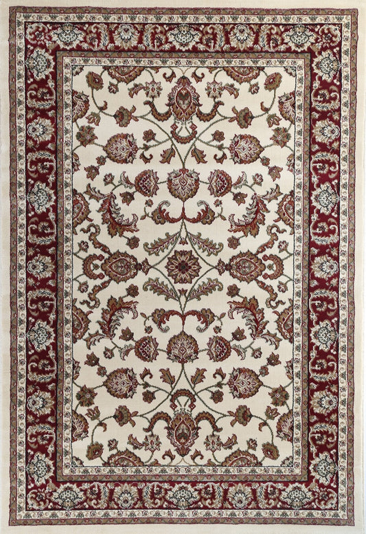 Ornate Cream Traditional Bordered Ikat Rug