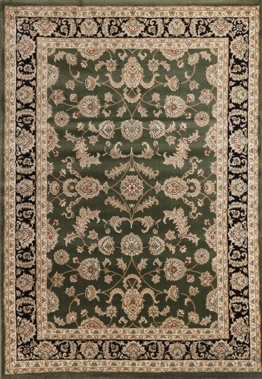 Ornate Green Traditional Bordered Ikat Rug