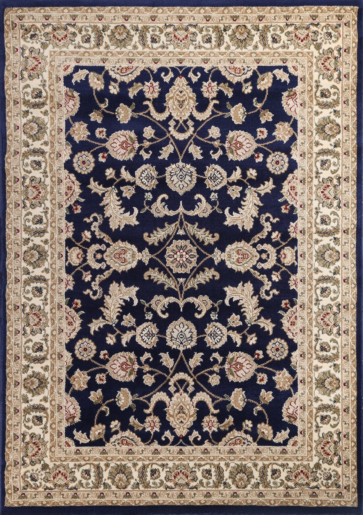 Ornate Navy Blue Traditional Bordered Ikat Rug