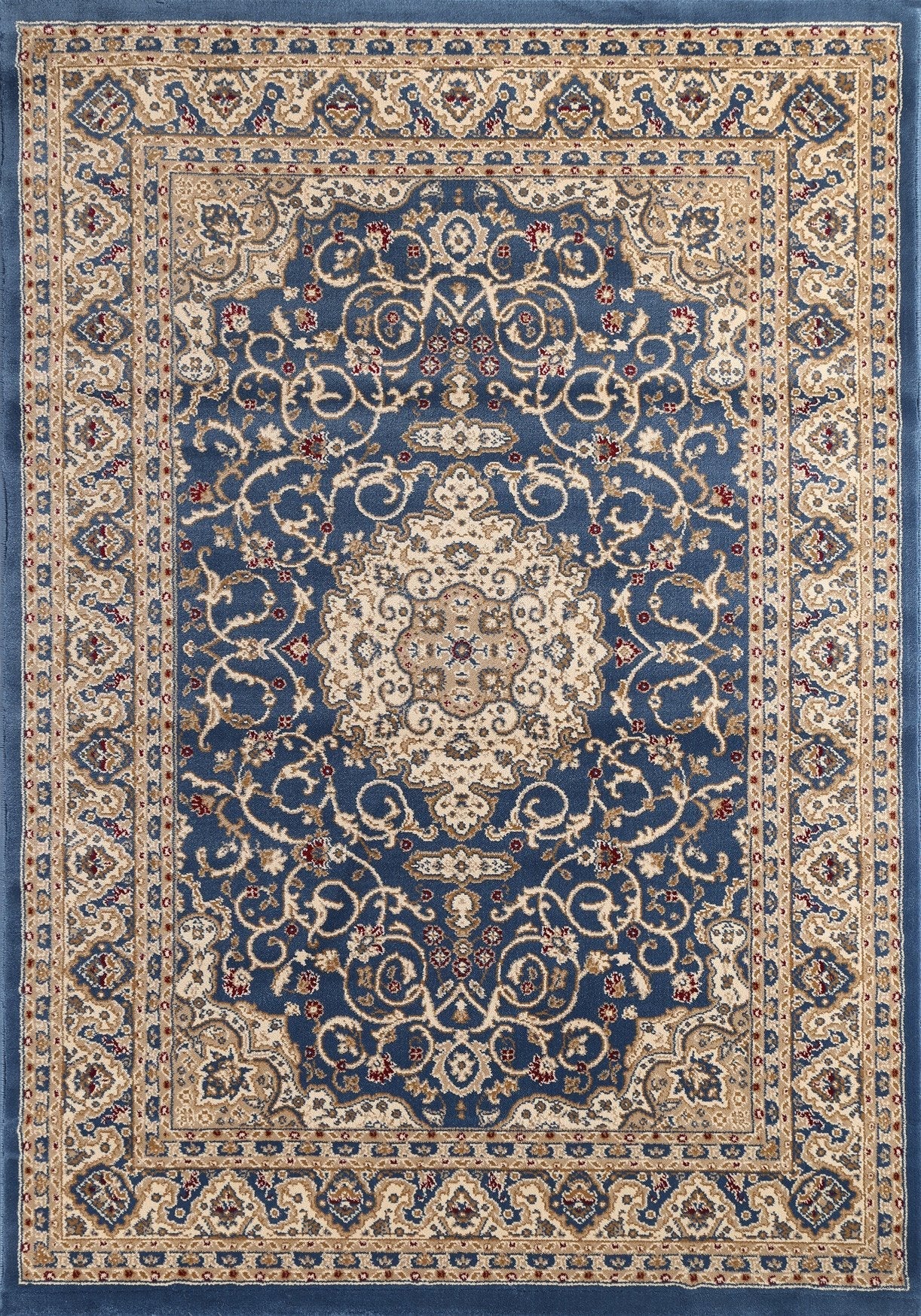 Ornate Blue Bordered Traditional Flowered Rug