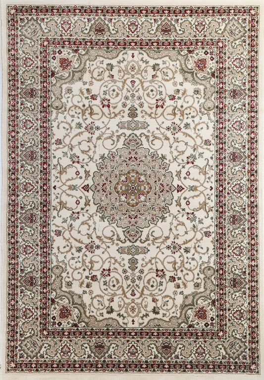 Ornate Cream Bordered Traditional Flowered Rug