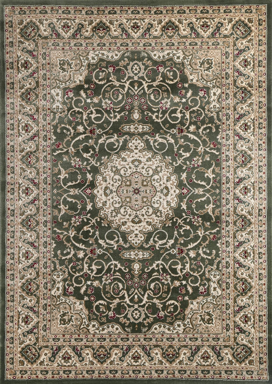 Ornate Green Bordered Traditional Flowered Rug