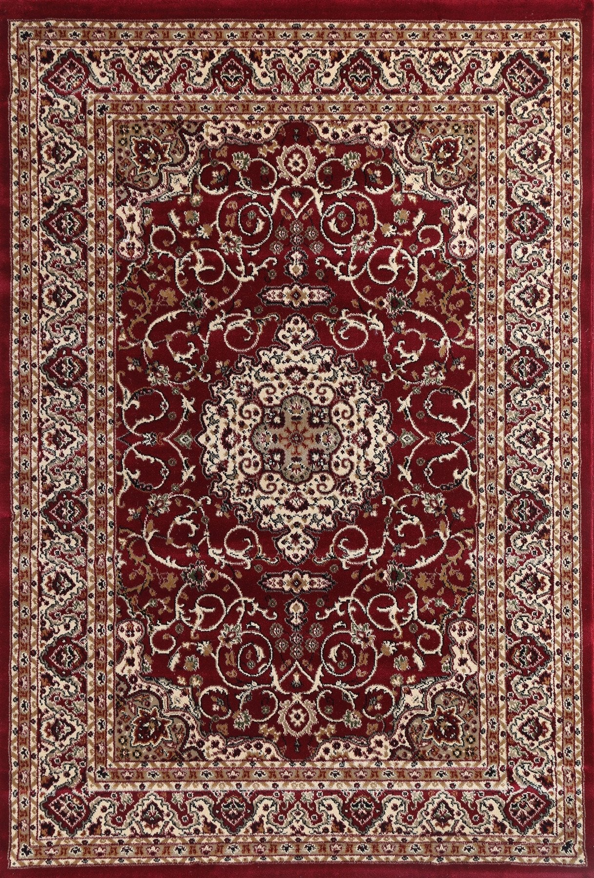 Ornate Red Bordered Traditional Flowered Rug