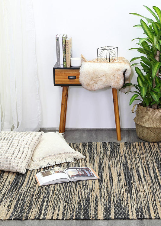 Malmo Grey Stipe Natural Jute Rug