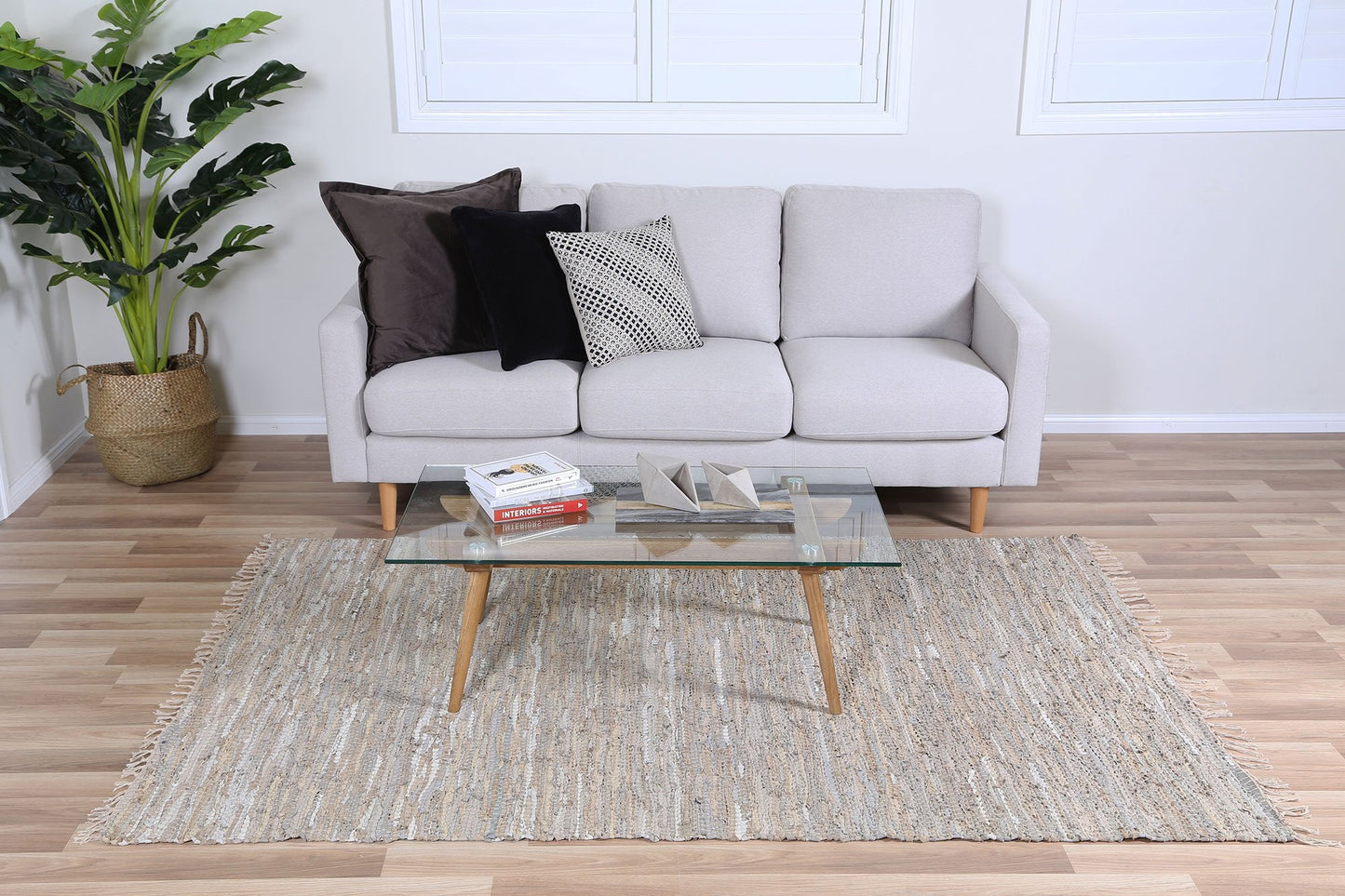 Metro Beige Modern Leather Rug