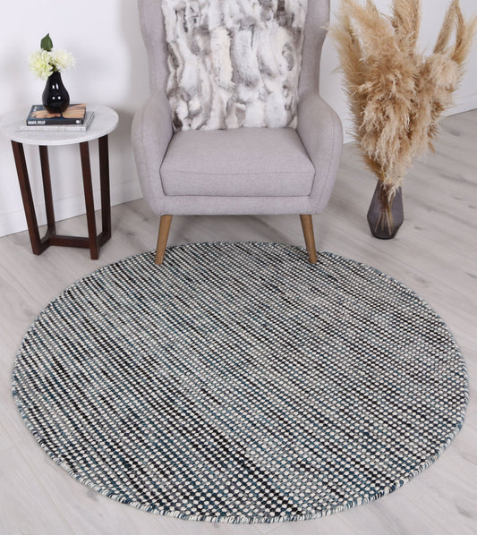 Scandi Teal Reversible Wool Round Rug