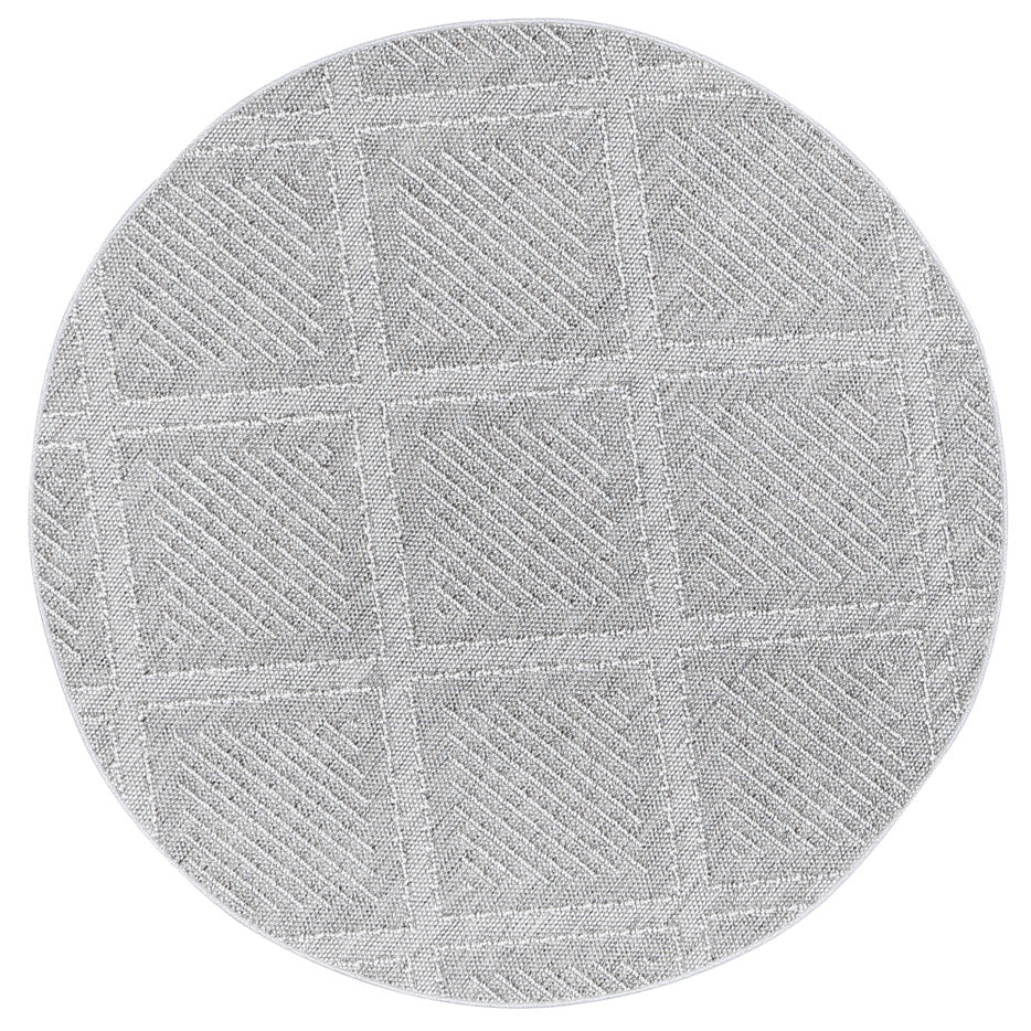Lelepa Vouza Grey Geometric Round Flatweave Rug