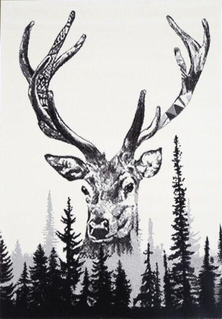 Deer Black White Rug